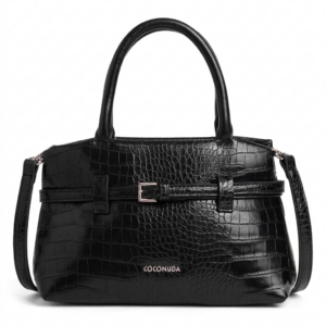 borsa donna coconuda mano tracolla pelle stampa coccodrillo nera