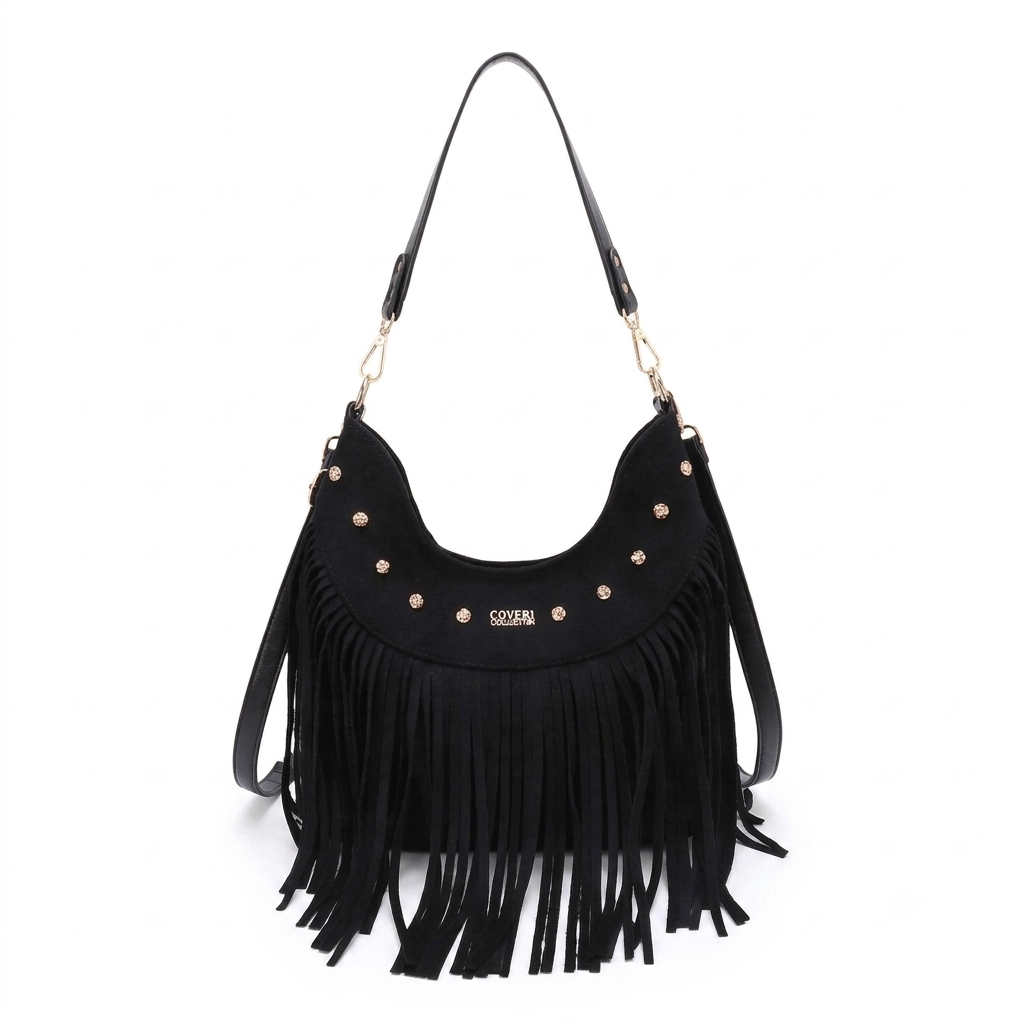 borsa hobo frange nera scamosciata coveri collection borsa hobo frange nera scamosciata coveri collection
